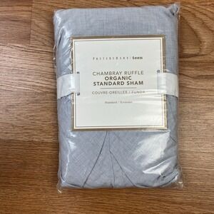 Pottery Barn Teen Chambray Ruffle Organic Standard Pillow Sham in Blue NEW‎